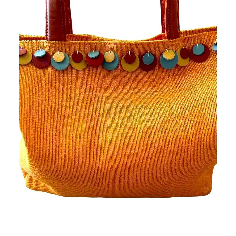 Leather and Fine‎ Jute Woven Tote Shoulder Bag Whimsical Fun Color Detail EUC